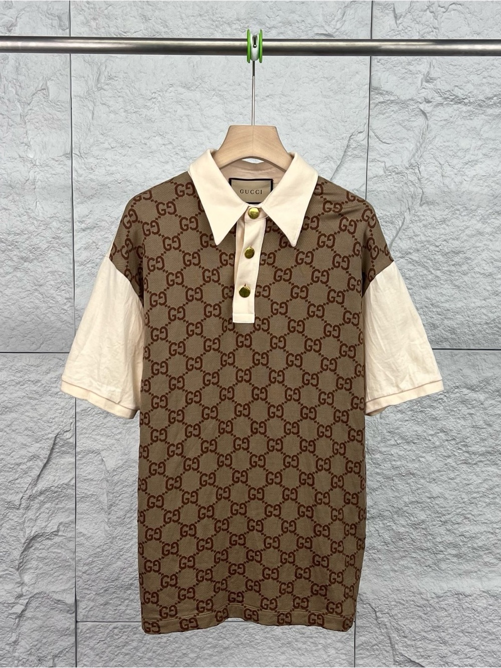 Gucci Brown Monogram Polo with Cream Accents